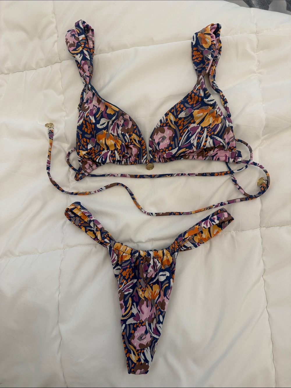 Bydee Queen Navy Floral Triangle Bikini Top and bottom